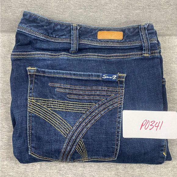 Seven7 Indigo Flare Jeans with Embroidered Pockets - Picture 12 of 12